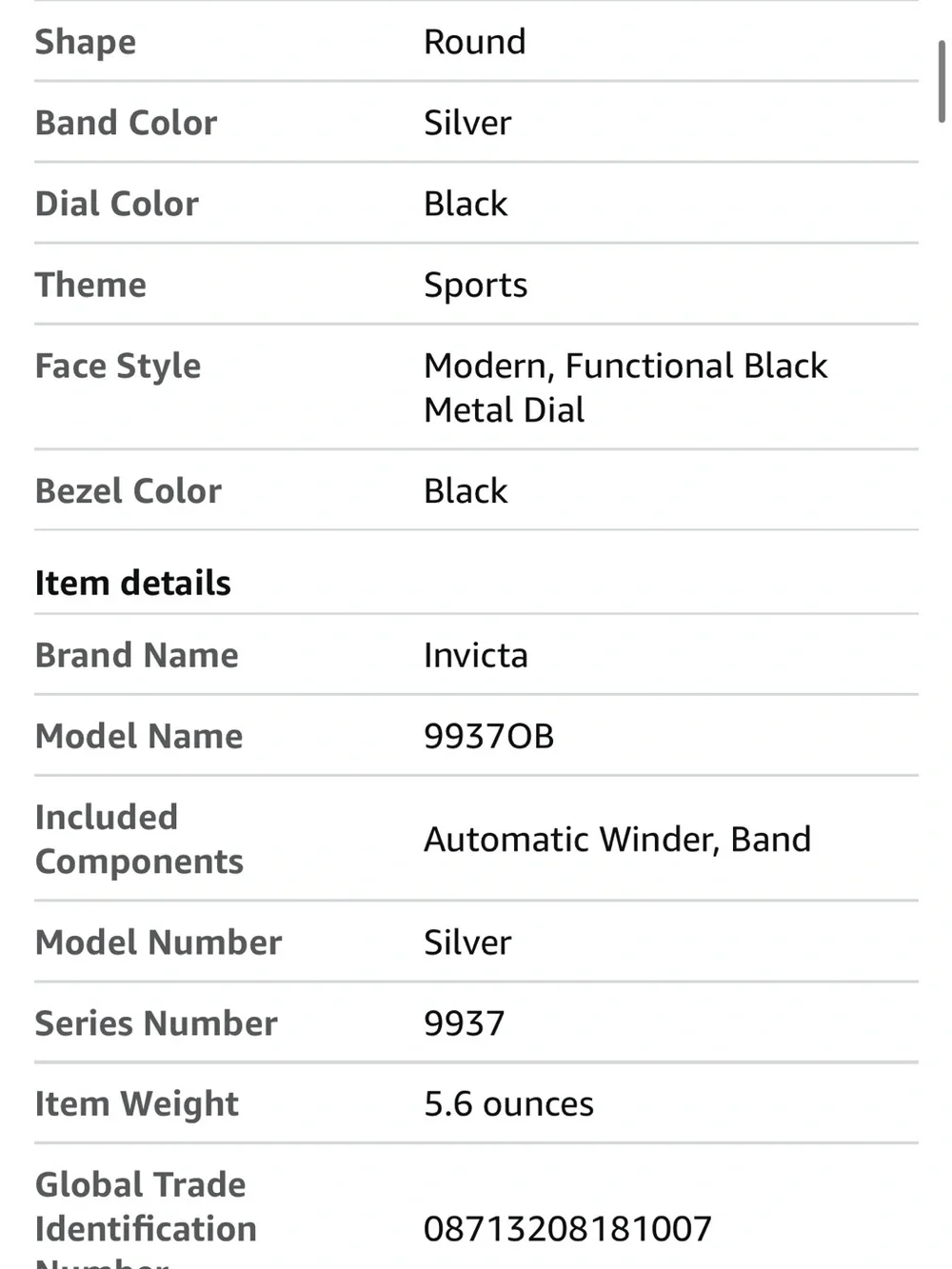 Invicta Men's Silver Stainless Steel Watch with Black Dial